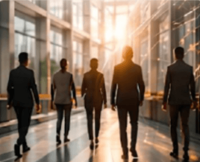 Business professionals walking forward